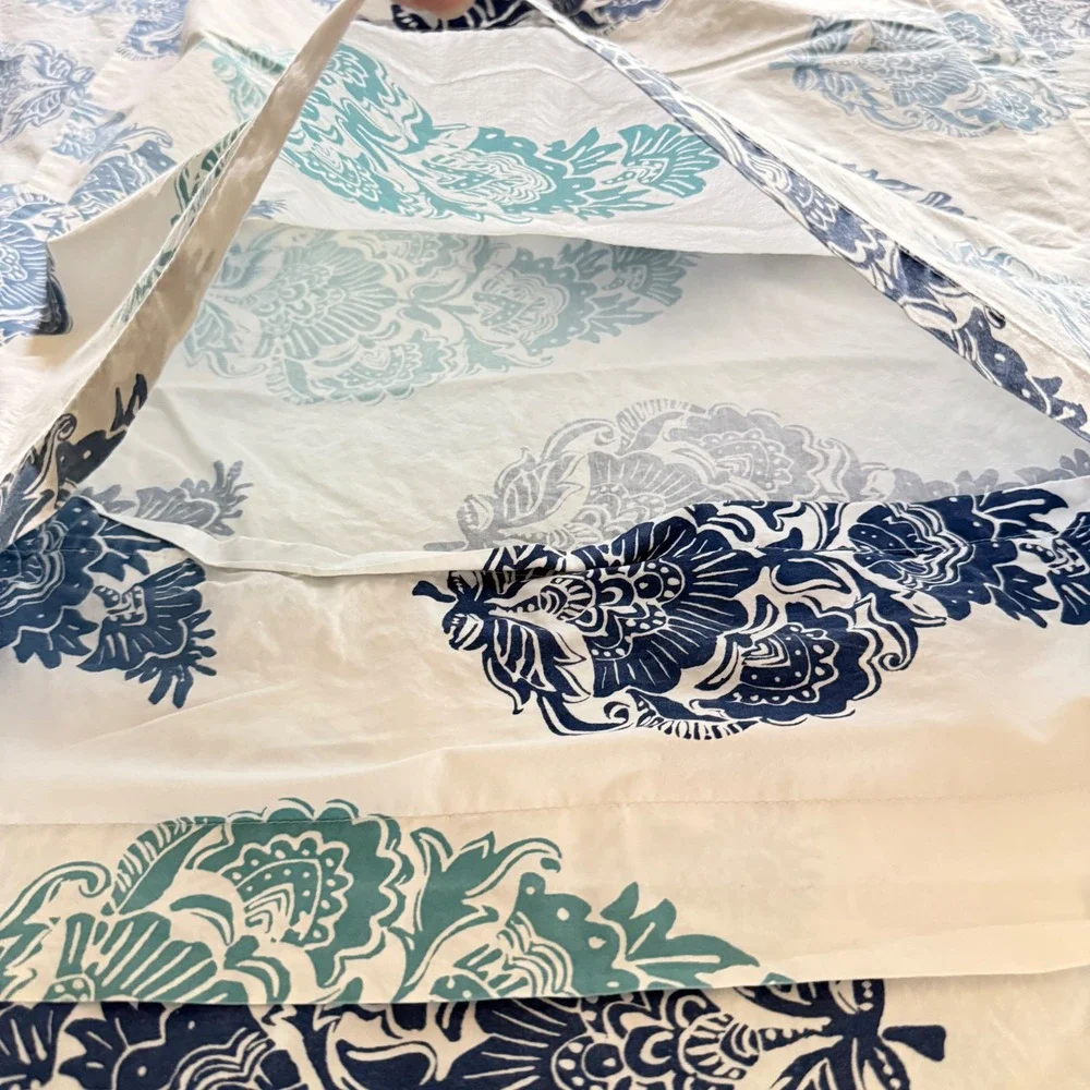 Pottery Barn King Duvet Cover Set Organic Cotton Blue Teal Paisley Block Print